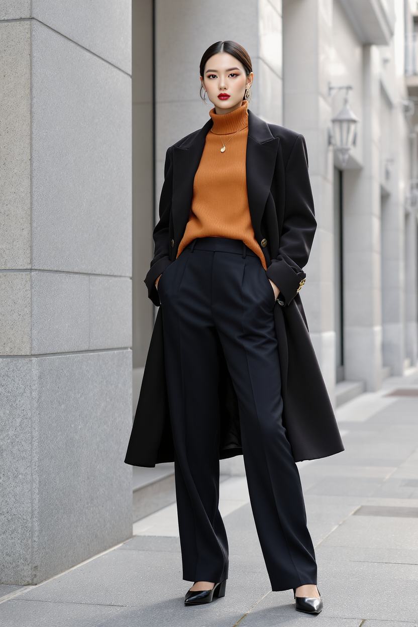 Use the clothing from the canvas node named “服装白底图” as the exact outfit reference and the person appearance from the canvas node named “数字人”. Generate a realistic premium fashion editorial image of the digital human model wearing the exact outfit, full body, on a clean modern city street in daylight, urban architecture, confident natural pose, accurate garment color, silhouette, material and details, commercial fashion photography, no text, no logos, portrait 2:3 composition.
