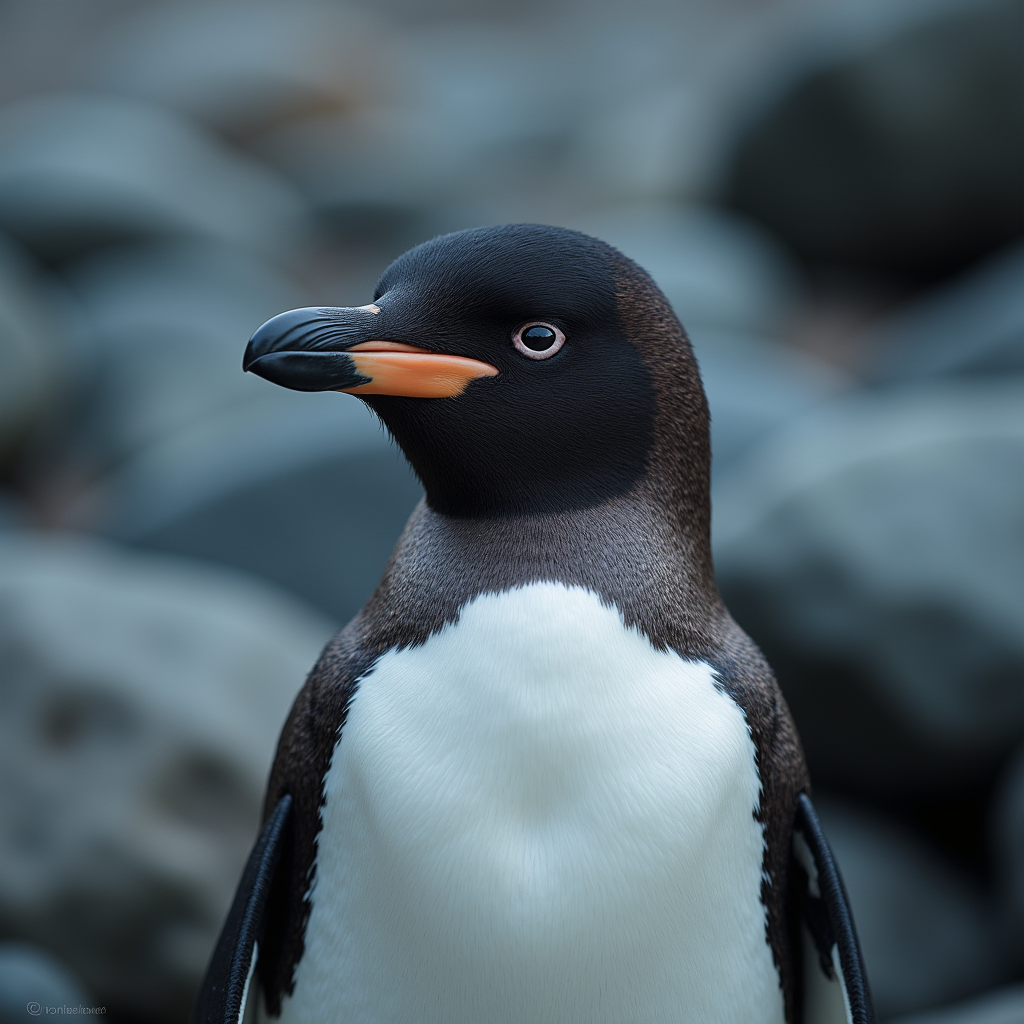 A photorealistic portrait of a Adelie Penguin in its natural habitat