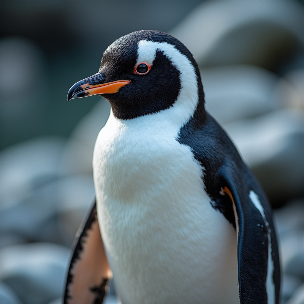 A photorealistic portrait of a Adelie Penguin in its natural habitat