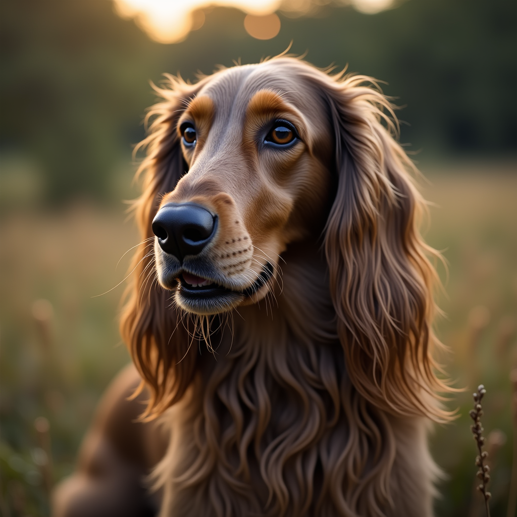 A photorealistic portrait of a Afghan Hound in its natural habitat