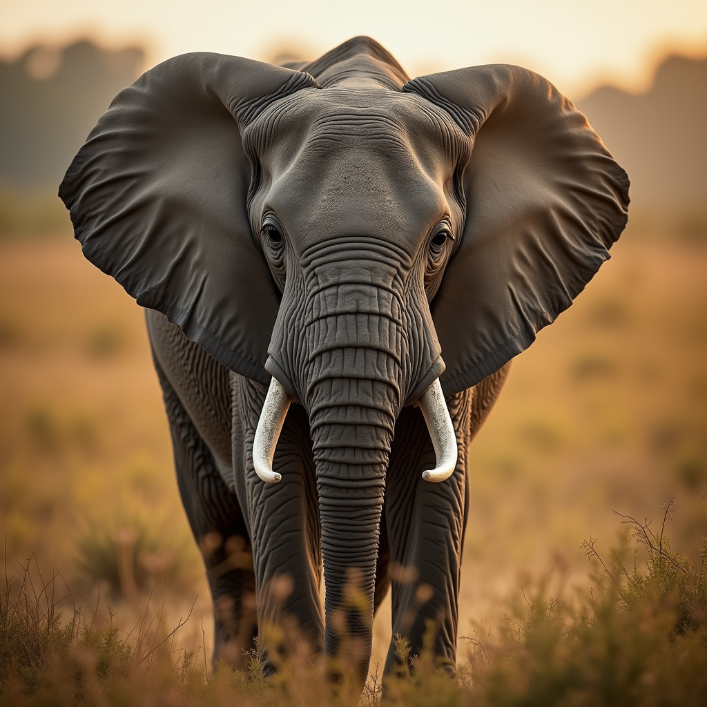A photorealistic portrait of a African Bush Elephant in its natural habitat