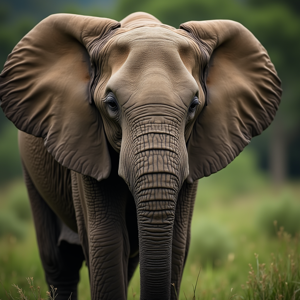 A photorealistic portrait of a African Forest Elephant in its natural habitat