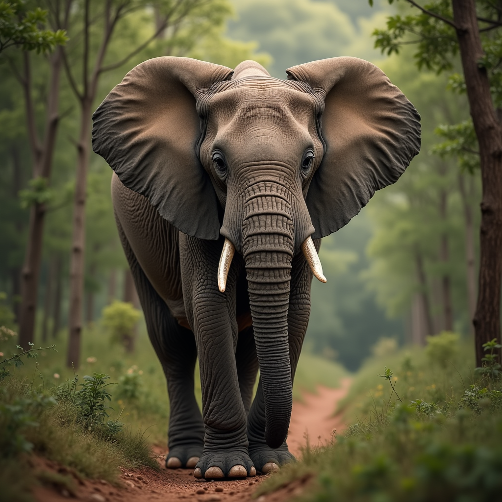 A photorealistic portrait of a African Forest Elephant in its natural habitat