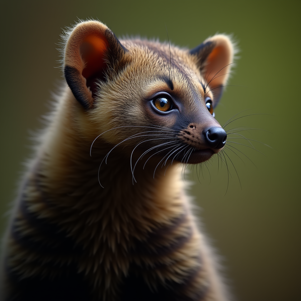 A photorealistic portrait of a African Palm Civet in its natural habitat
