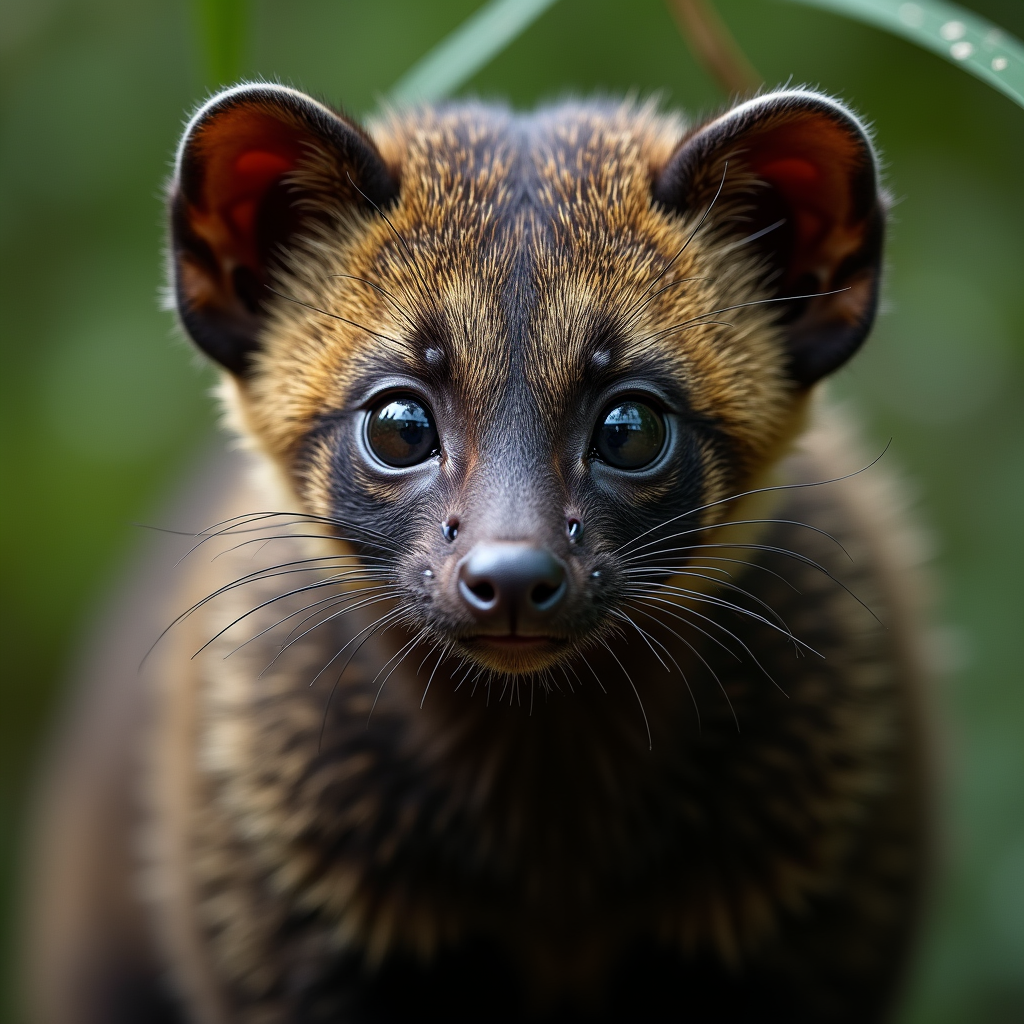 A photorealistic portrait of a African Palm Civet in its natural habitat