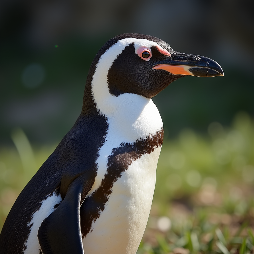 A photorealistic portrait of a African Penguin in its natural habitat