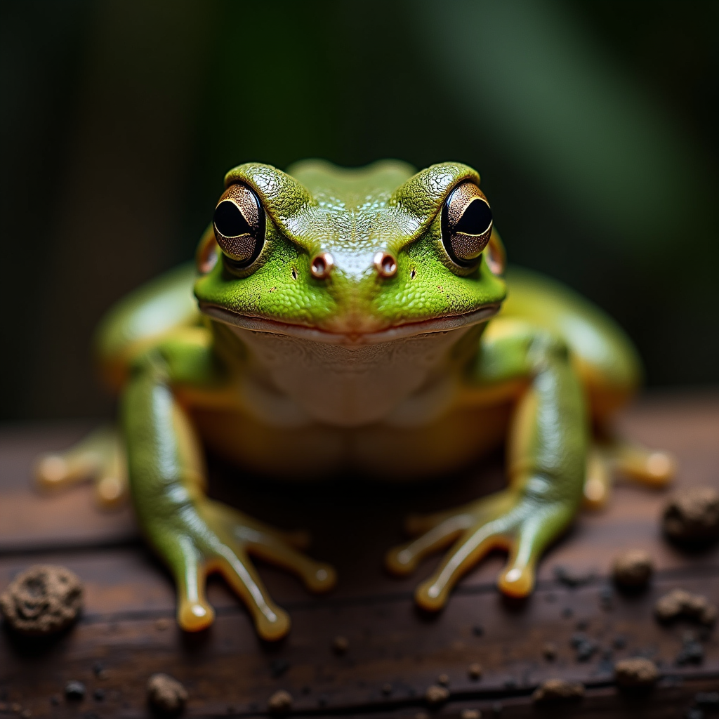 A photorealistic portrait of a African Tree Toad in its natural habitat