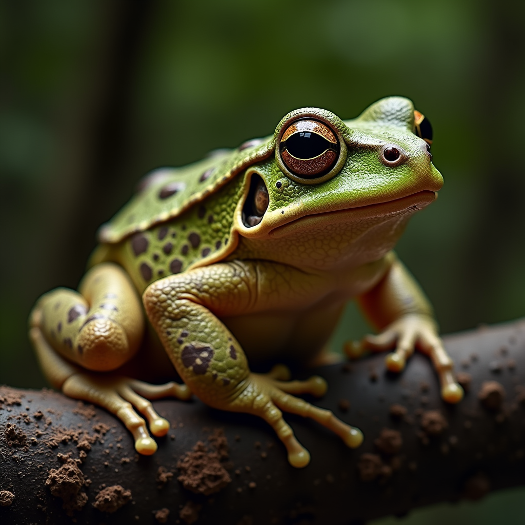 A photorealistic portrait of a African Tree Toad in its natural habitat