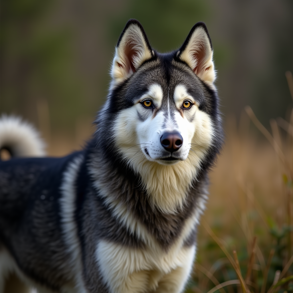A photorealistic portrait of a Alaskan Malamute in its natural habitat