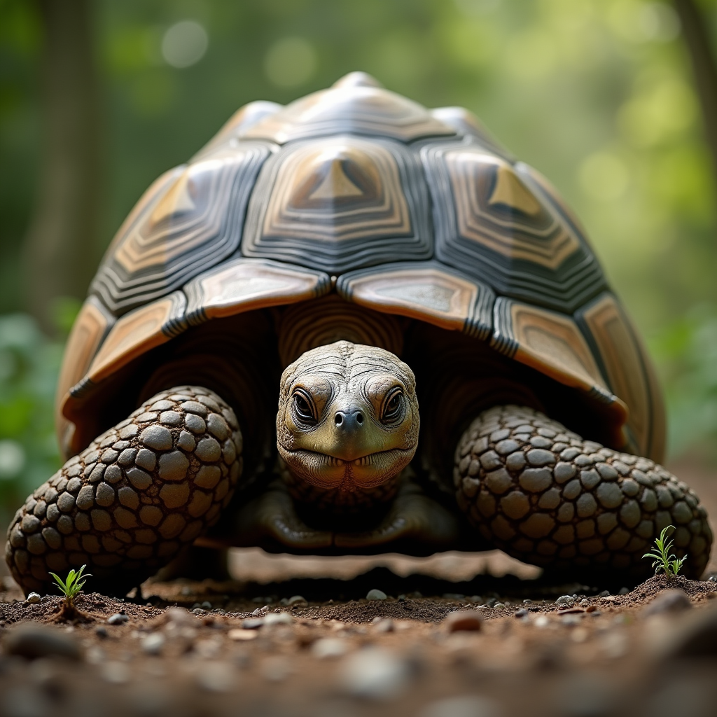 A photorealistic portrait of a Aldabra Giant Tortoise in its natural habitat