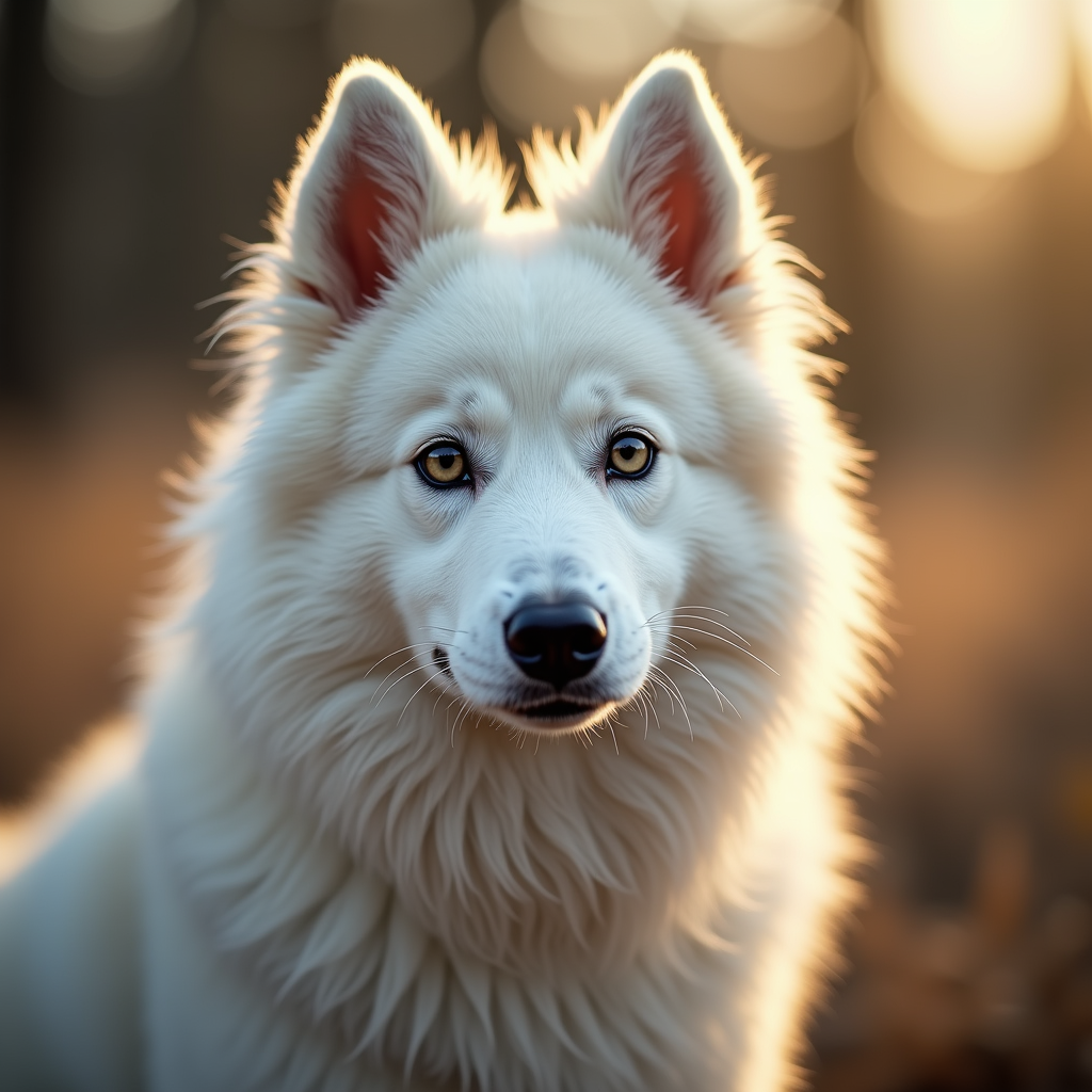 A photorealistic portrait of a American Eskimo Dog in its natural habitat