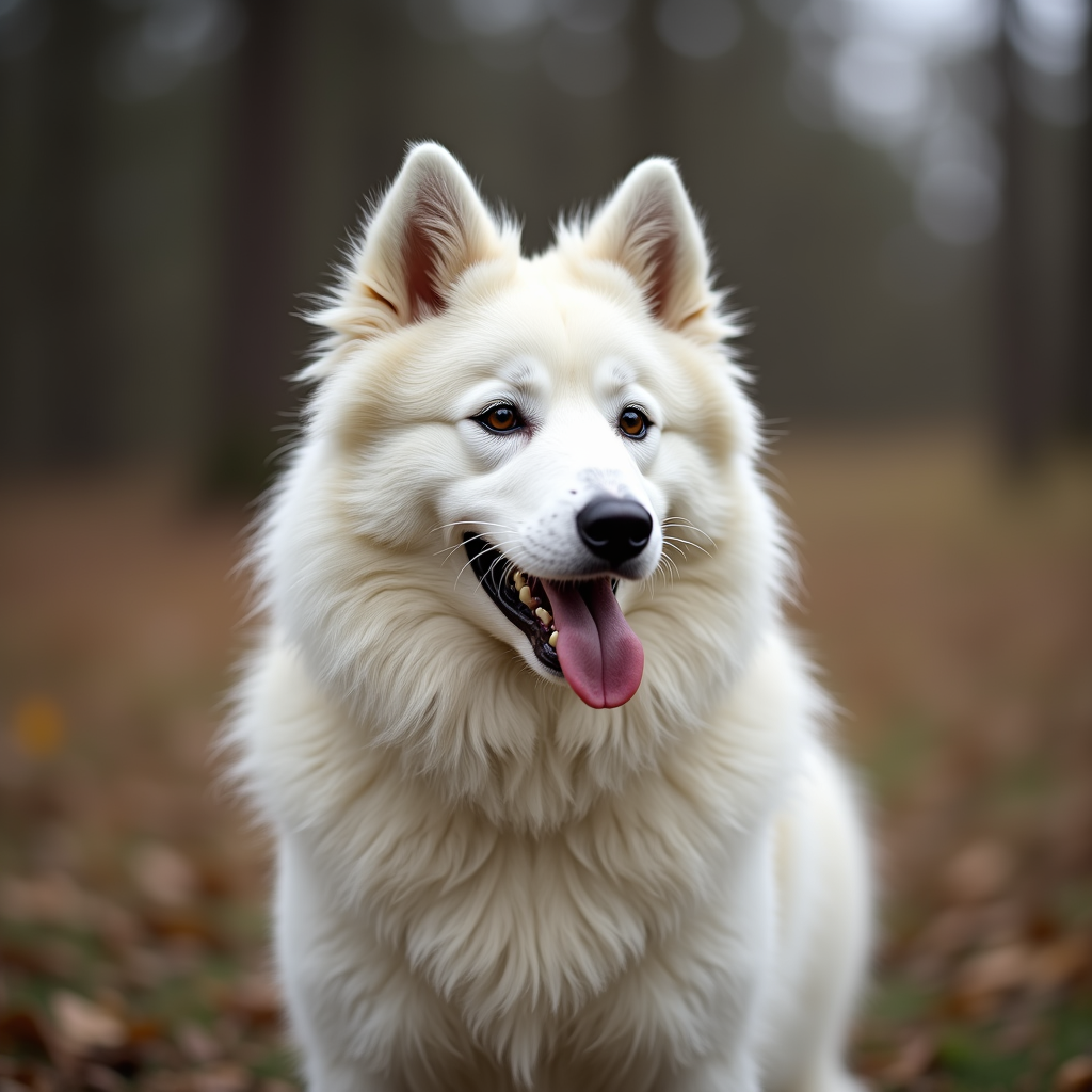 A photorealistic portrait of a American Eskimo Dog in its natural habitat