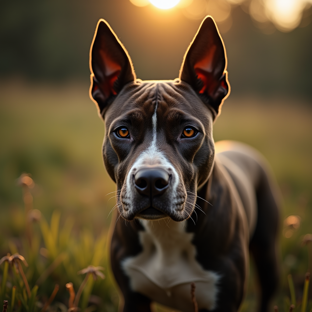A photorealistic portrait of a American Pit Bull Terrier in its natural habitat