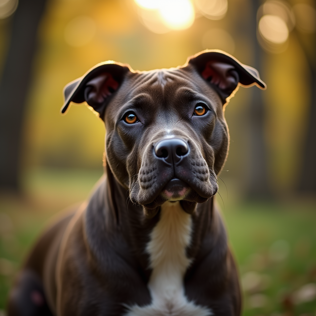 A photorealistic portrait of a American Staffordshire Terrier in its natural habitat