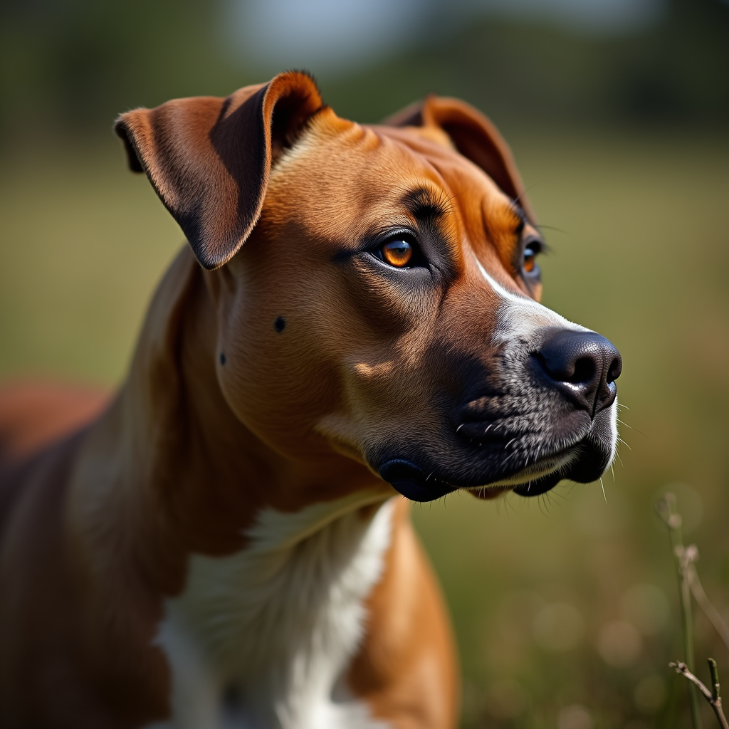 A photorealistic portrait of a American Staffordshire Terrier in its natural habitat