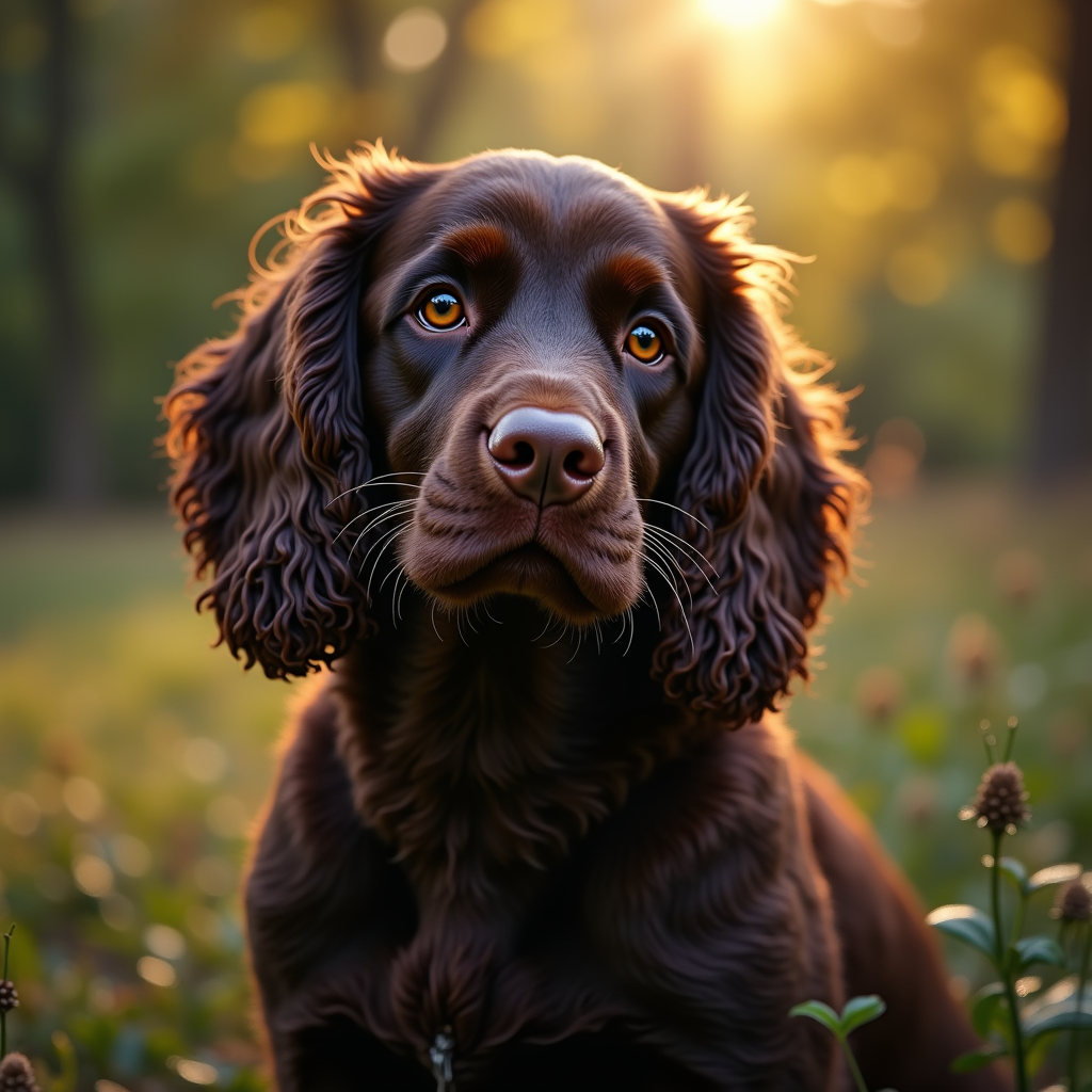 A photorealistic portrait of a American Water Spaniel in its natural habitat