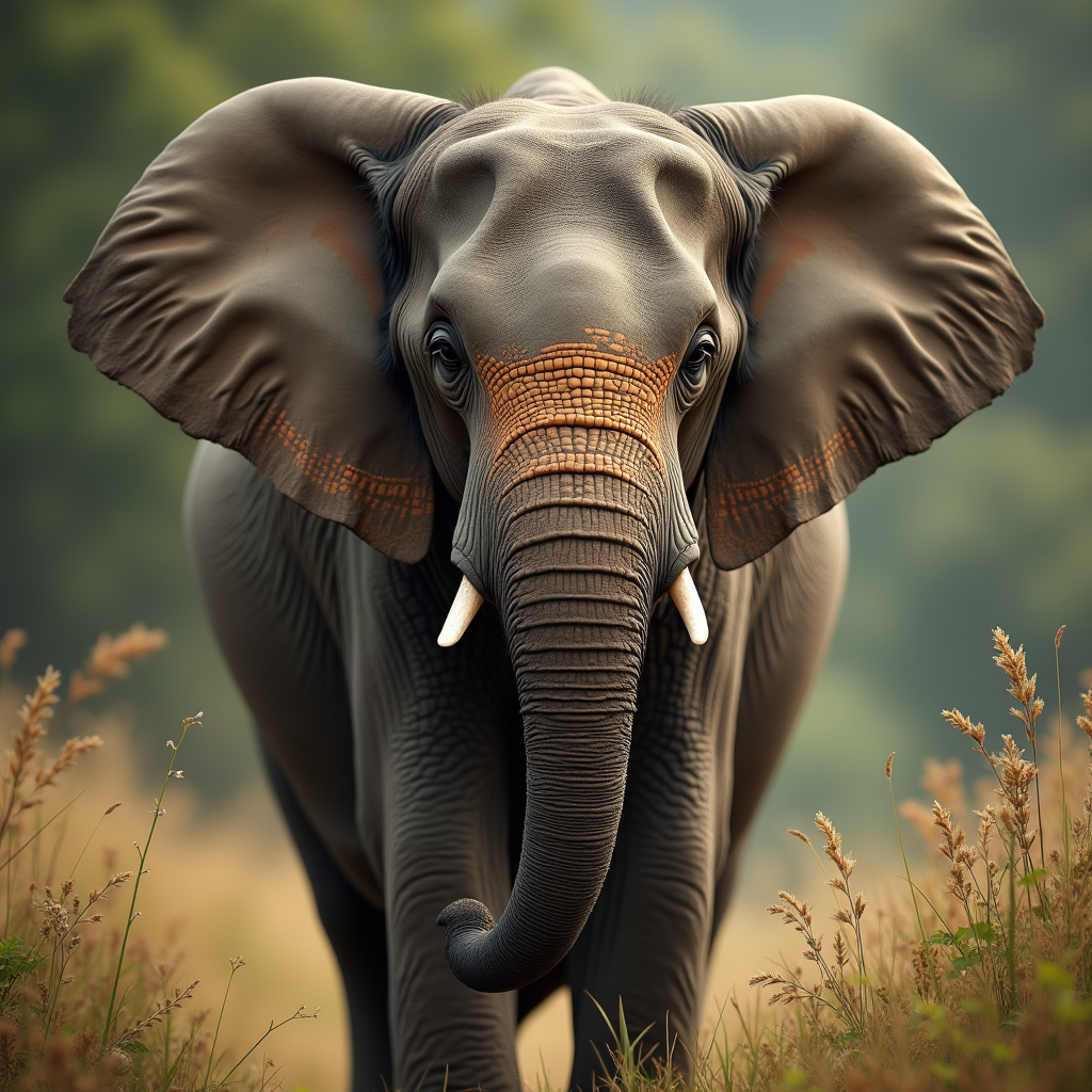 A photorealistic portrait of a Asian Elephant in its natural habitat
