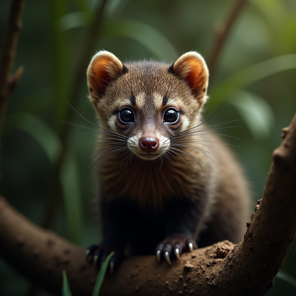 A photorealistic portrait of a Asian Palm Civet in its natural habitat
