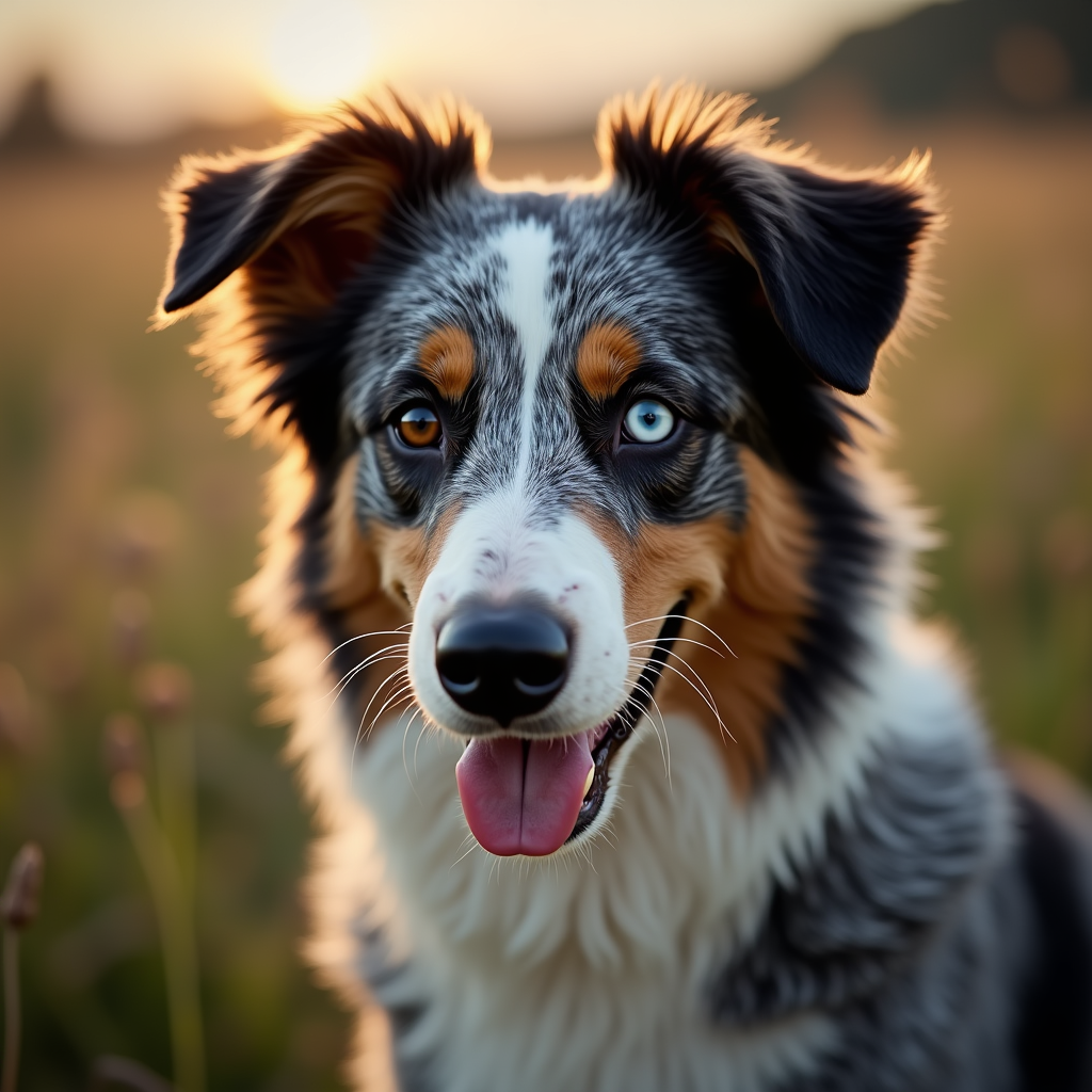 A photorealistic portrait of a Australian Shepherd in its natural habitat