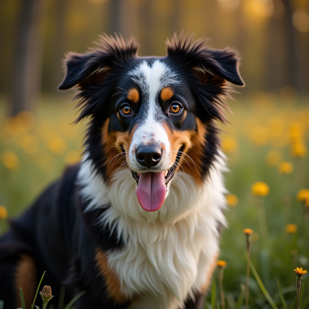 A photorealistic portrait of a Australian Shepherd in its natural habitat