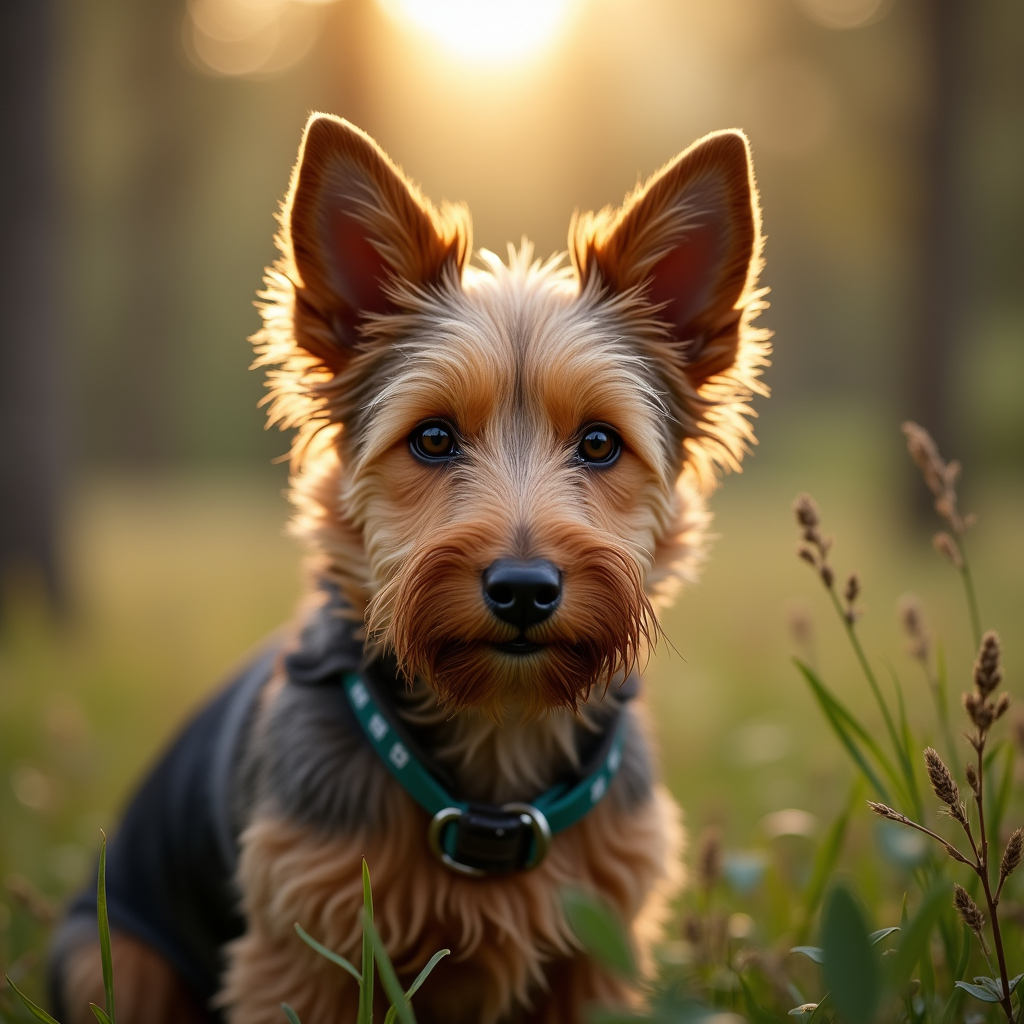 A photorealistic portrait of a Australian Terrier in its natural habitat