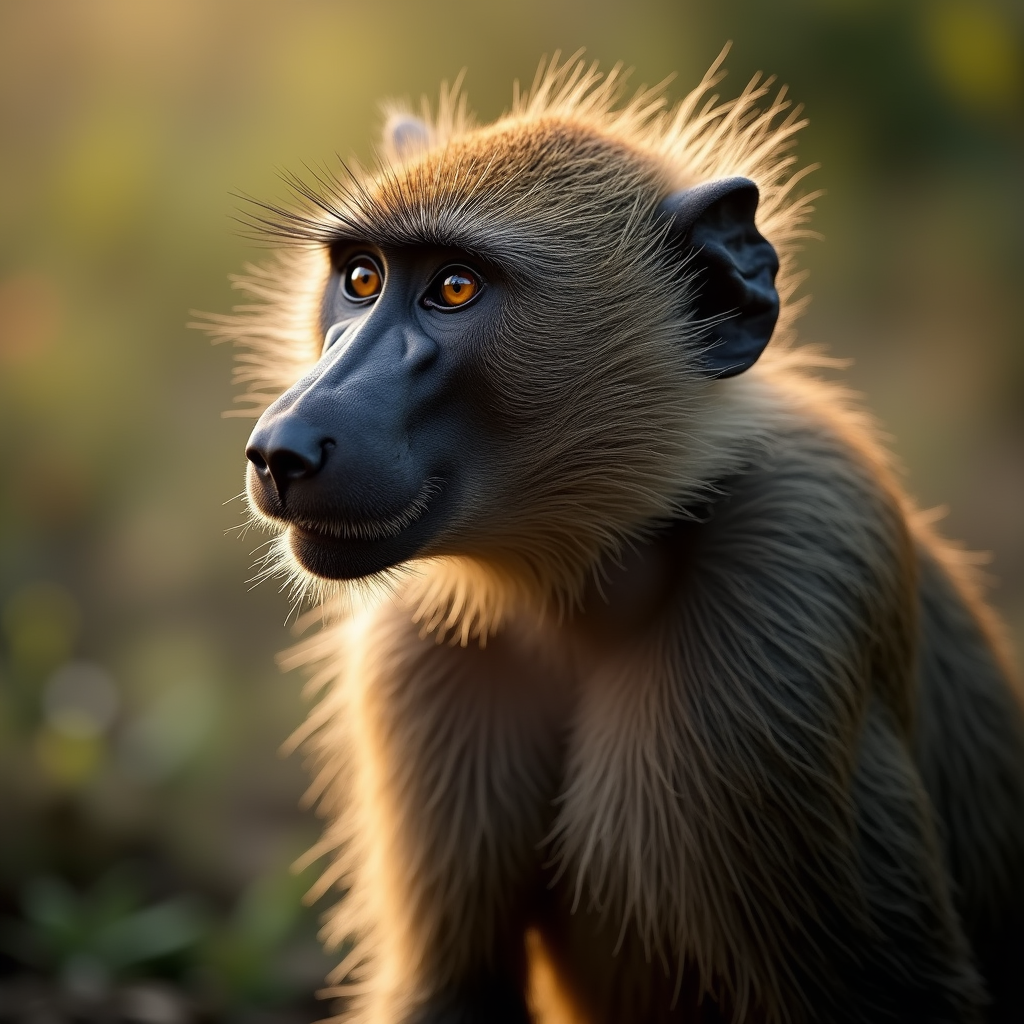 A photorealistic portrait of a Baboon in its natural habitat