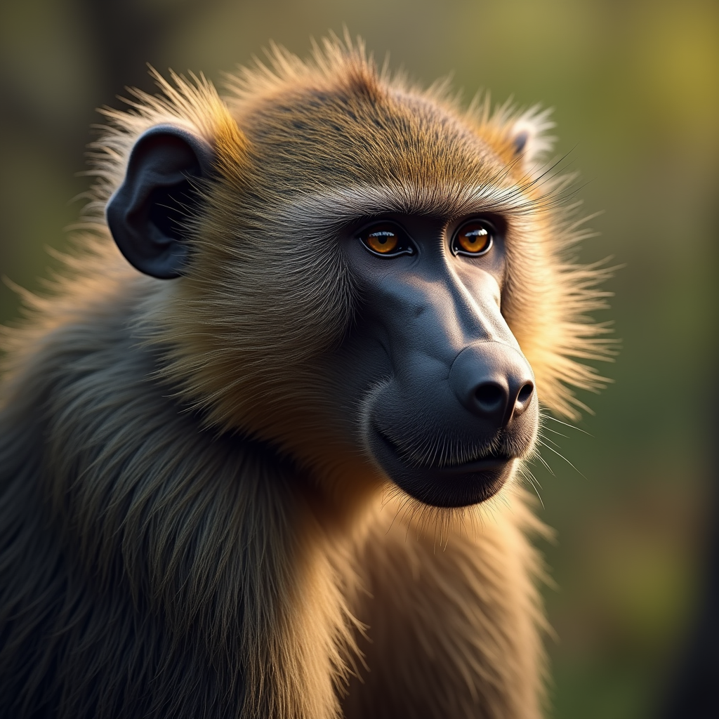 A photorealistic portrait of a Baboon in its natural habitat