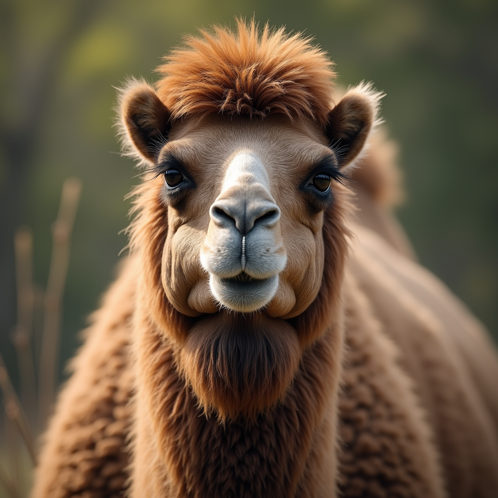 A photorealistic portrait of a Bactrian Camel in its natural habitat