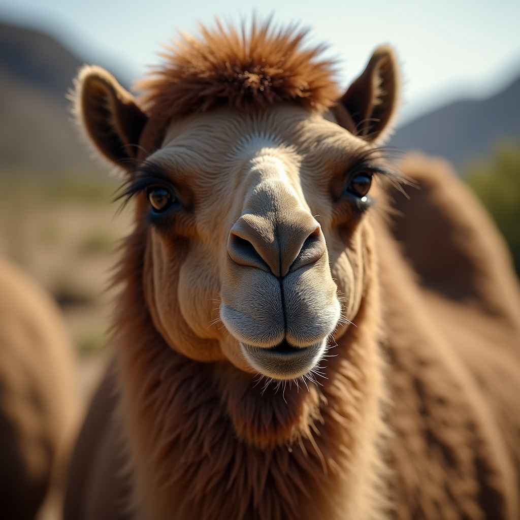 A photorealistic portrait of a Bactrian Camel in its natural habitat