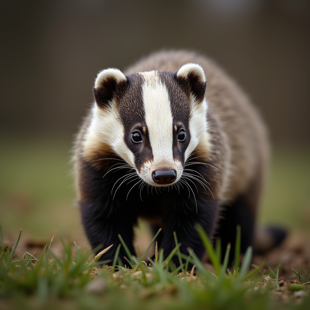 A photorealistic portrait of a Badger in its natural habitat