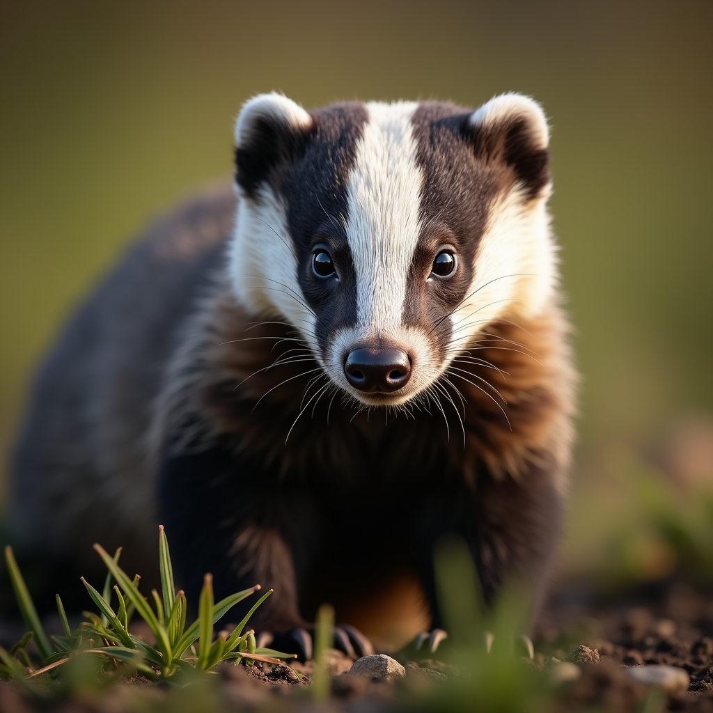 A photorealistic portrait of a Badger in its natural habitat
