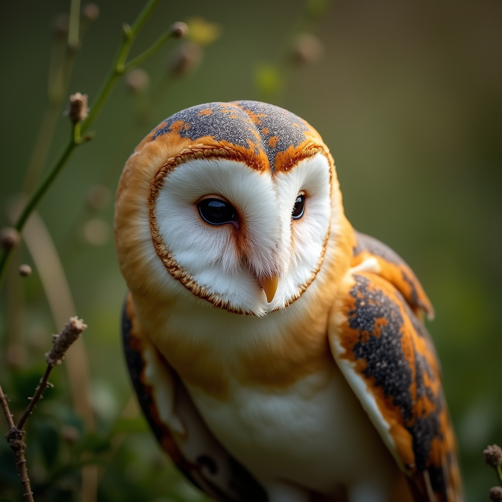 A photorealistic portrait of a Barn Owl in its natural habitat