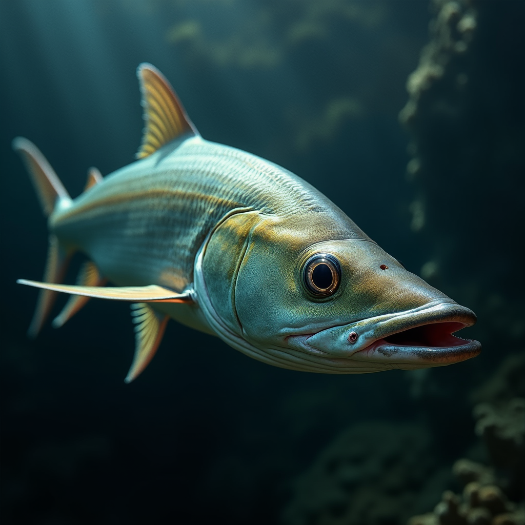A photorealistic portrait of a Barracuda in its natural habitat