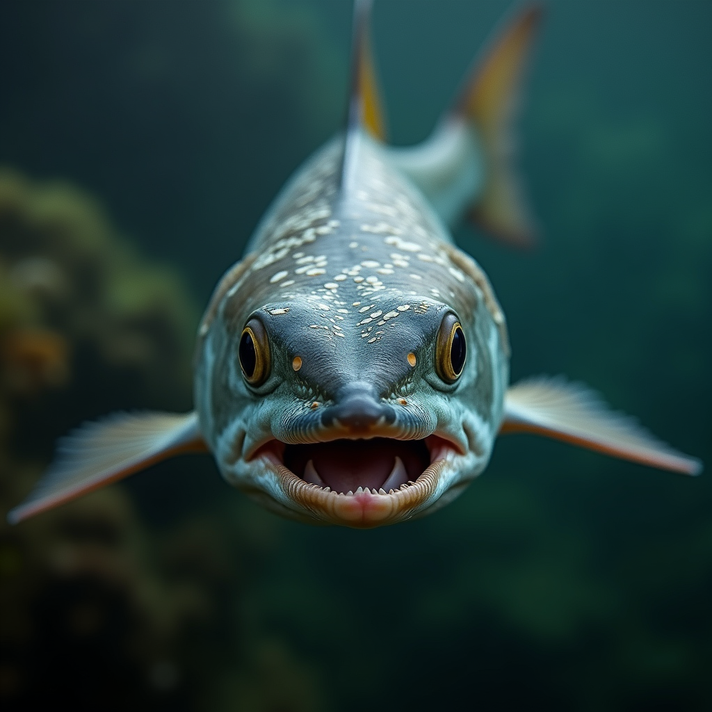 A photorealistic portrait of a Barracuda in its natural habitat
