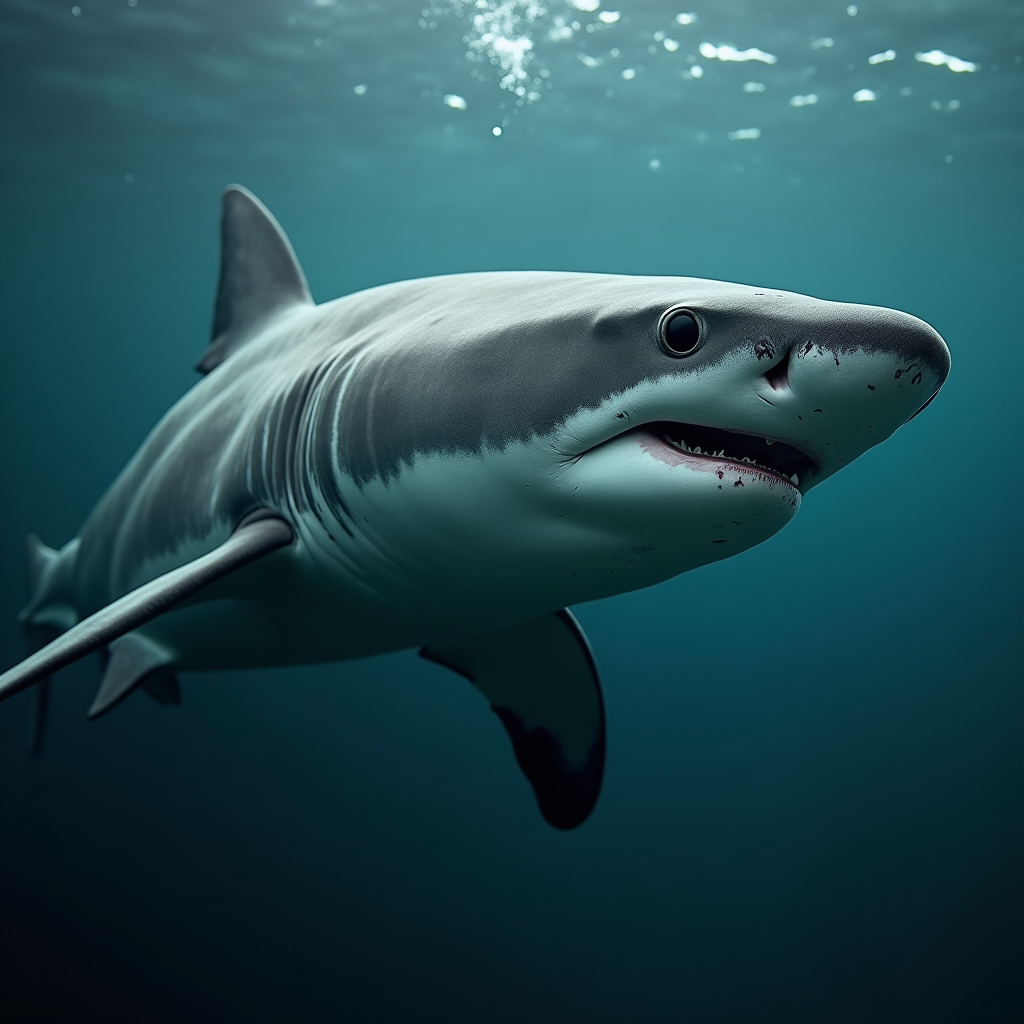 A photorealistic portrait of a Basking Shark in its natural habitat