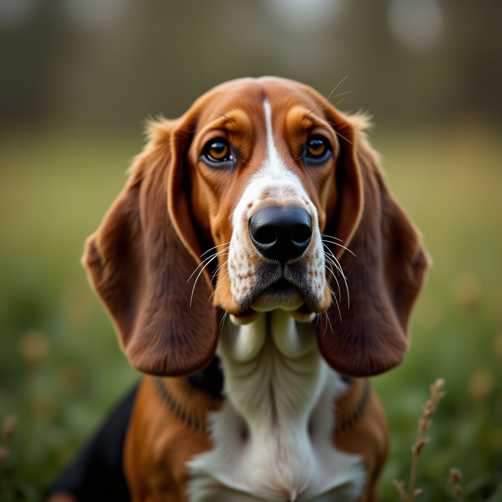 A photorealistic portrait of a Basset Hound in its natural habitat