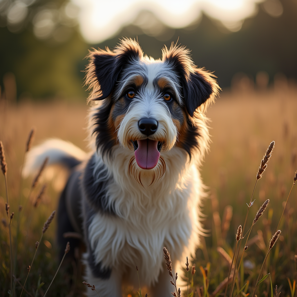 A photorealistic portrait of a Bearded Collie in its natural habitat