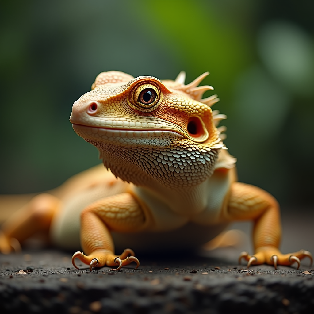A photorealistic portrait of a Bearded Dragon in its natural habitat