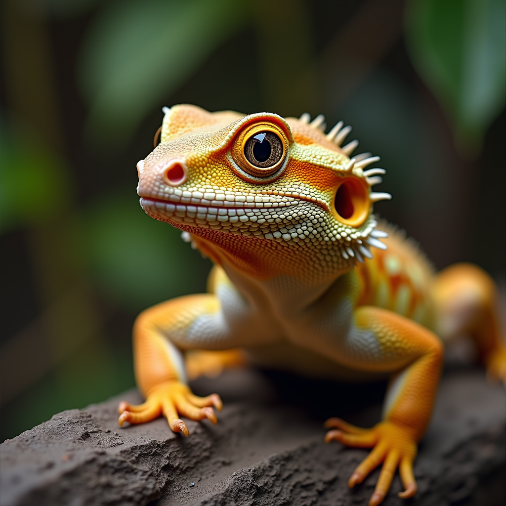 A photorealistic portrait of a Bearded Dragon in its natural habitat