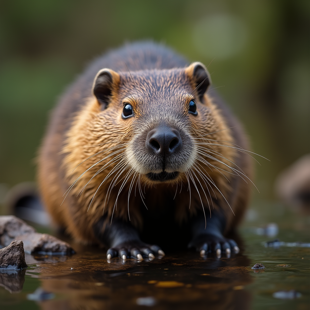 A photorealistic portrait of a Beaver in its natural habitat