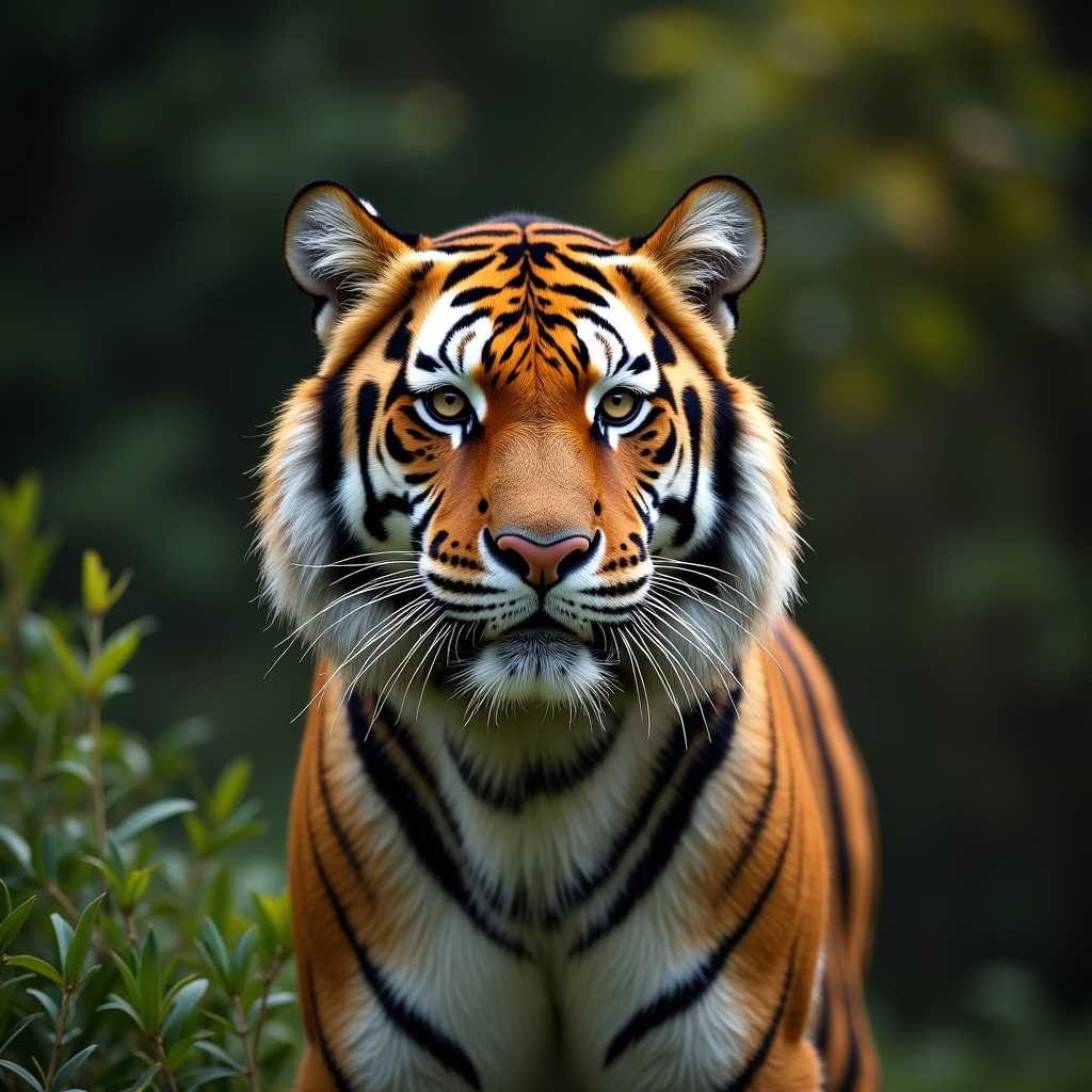 A photorealistic portrait of a Bengal Tiger in its natural habitat