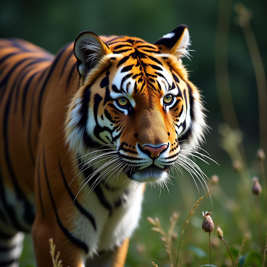 A photorealistic portrait of a Bengal Tiger in its natural habitat