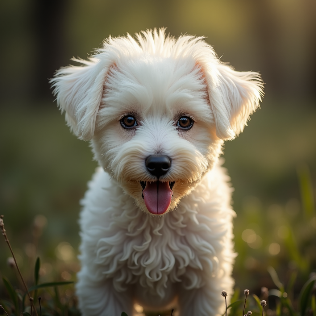 A photorealistic portrait of a Bichon Frise in its natural habitat