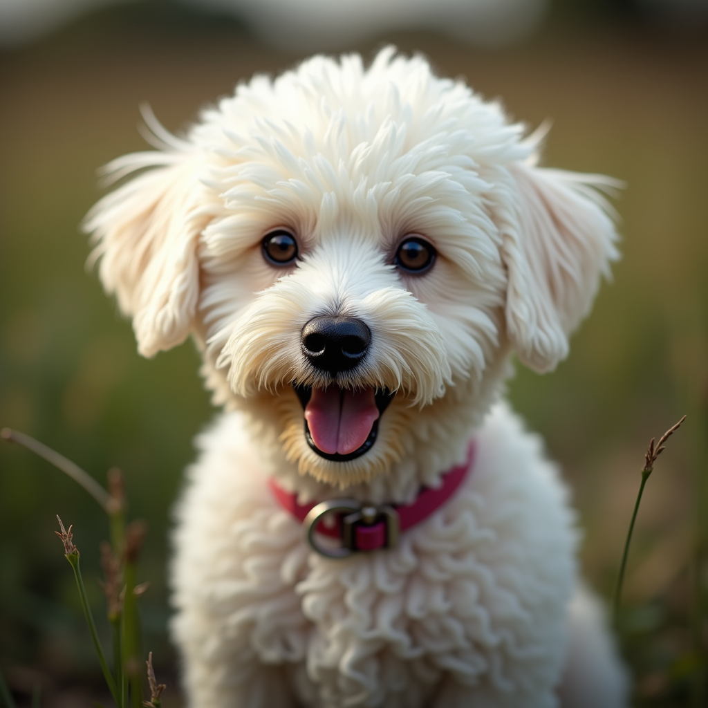 A photorealistic portrait of a Bichon Frise in its natural habitat
