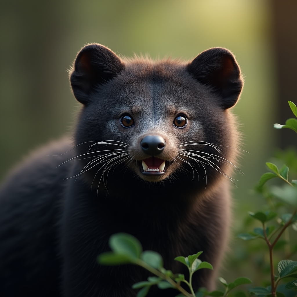 A photorealistic portrait of a Binturong in its natural habitat
