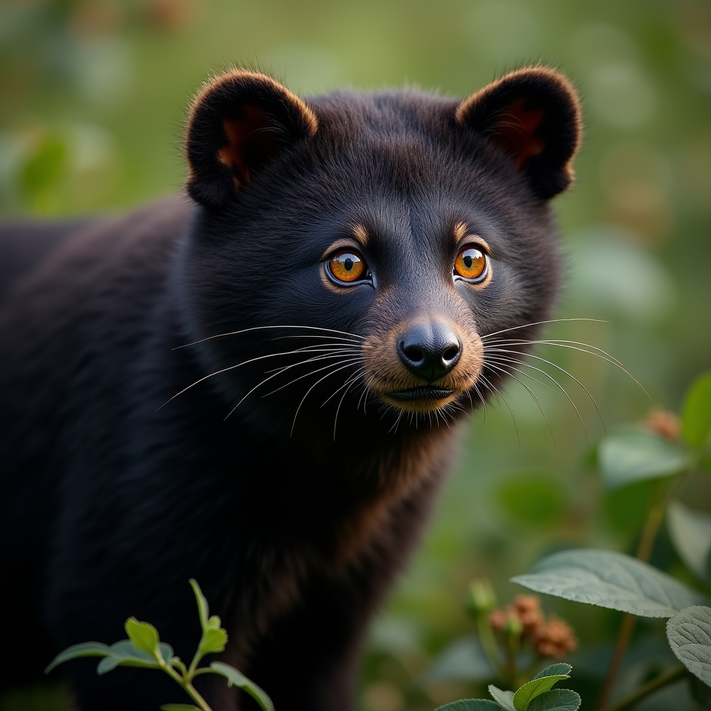 A photorealistic portrait of a Binturong in its natural habitat