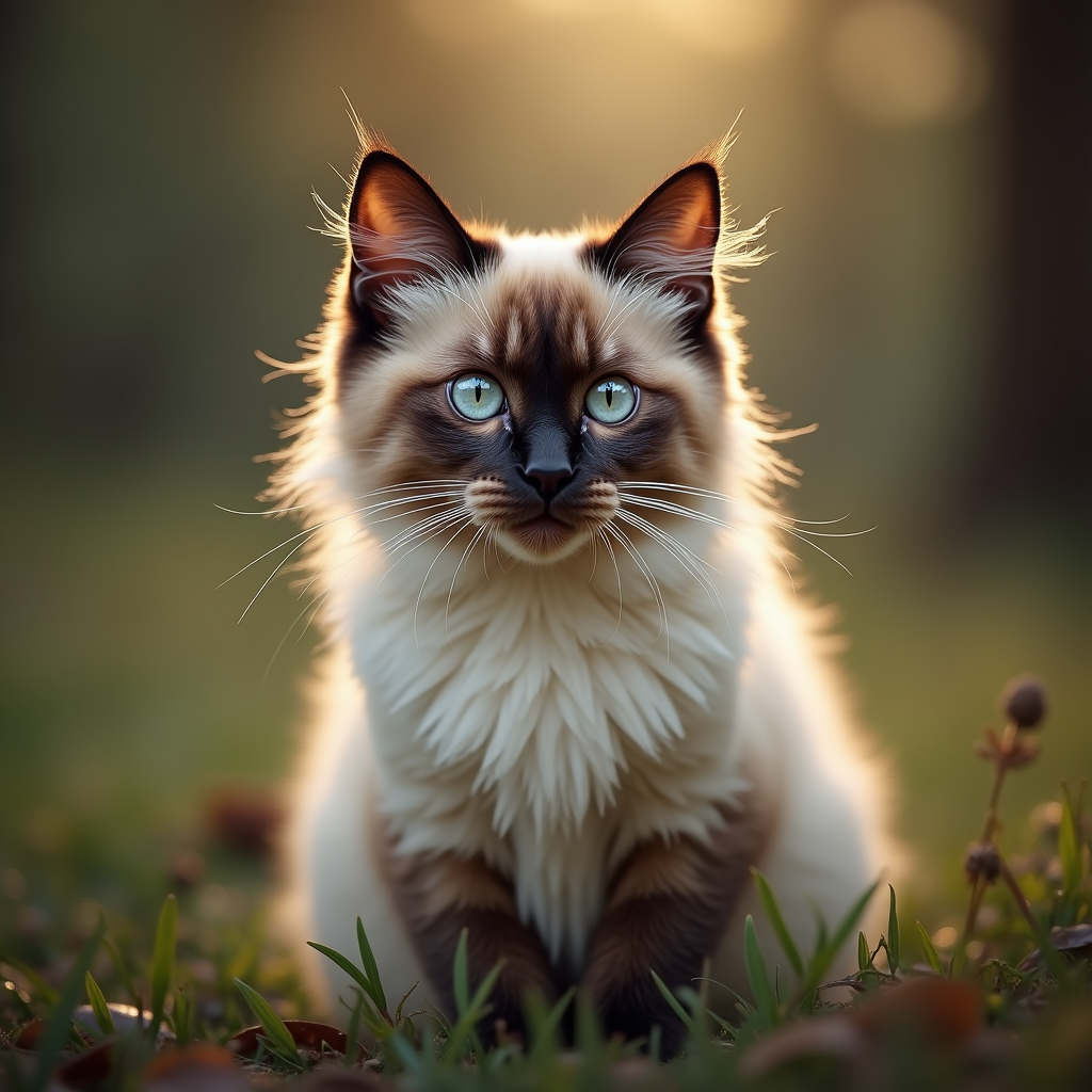 A photorealistic portrait of a Birman in its natural habitat