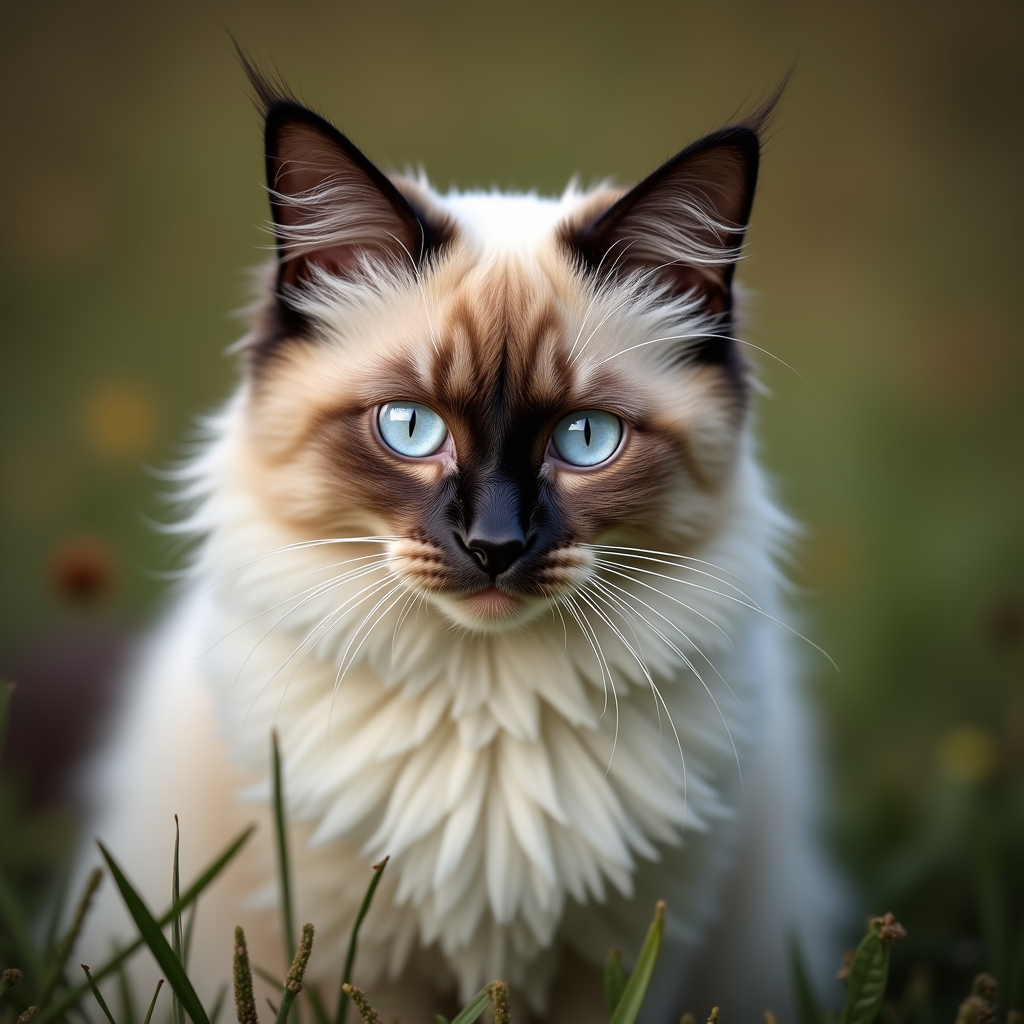 A photorealistic portrait of a Birman in its natural habitat