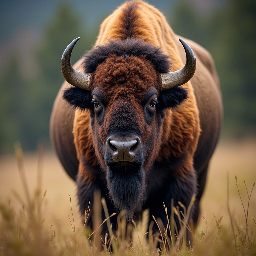 A photorealistic portrait of a Bison in its natural habitat