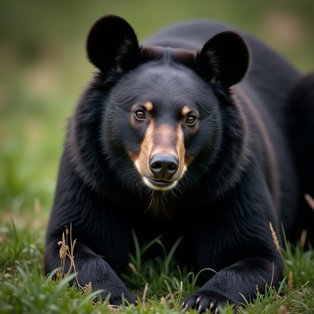 A photorealistic portrait of a Black Bear in its natural habitat